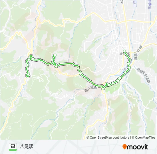 山田八尾線（八尾駅行き） バスの路線図