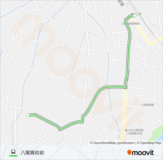 山田八尾線（八尾駅→八尾高校前） bus Line Map