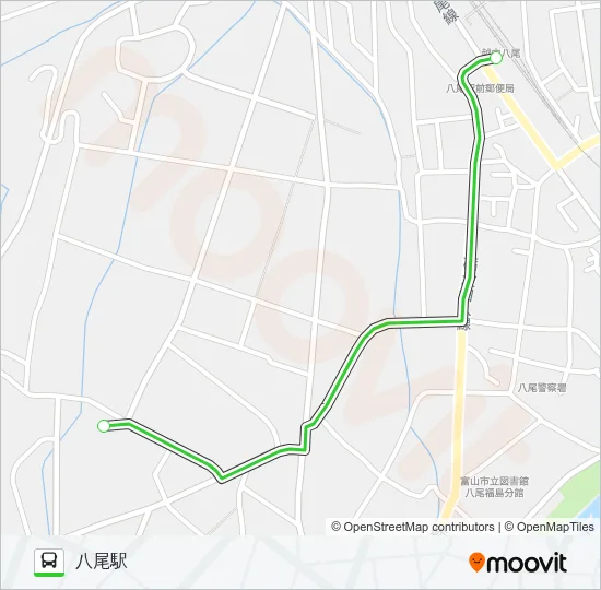 山田八尾線（八尾高校前→八尾駅） バスの路線図