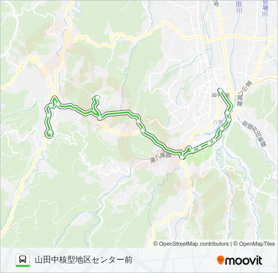 山田八尾線（山田中核型地区センター前行き） Bus Line Map