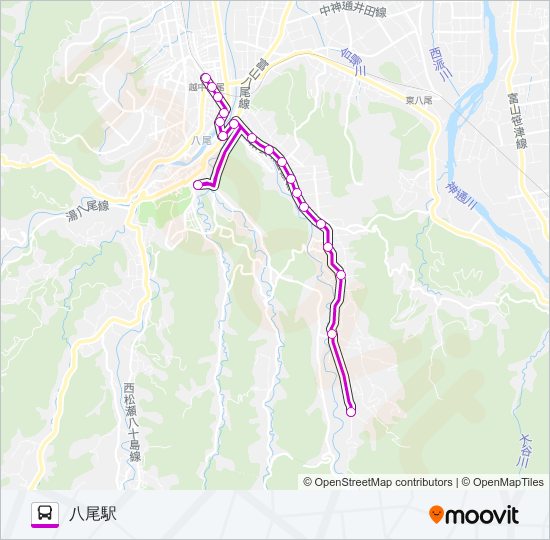 黒瀬谷線（八尾駅行き） バスの路線図