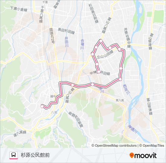 八尾高校線（杉原公民館行き） Bus Line Map