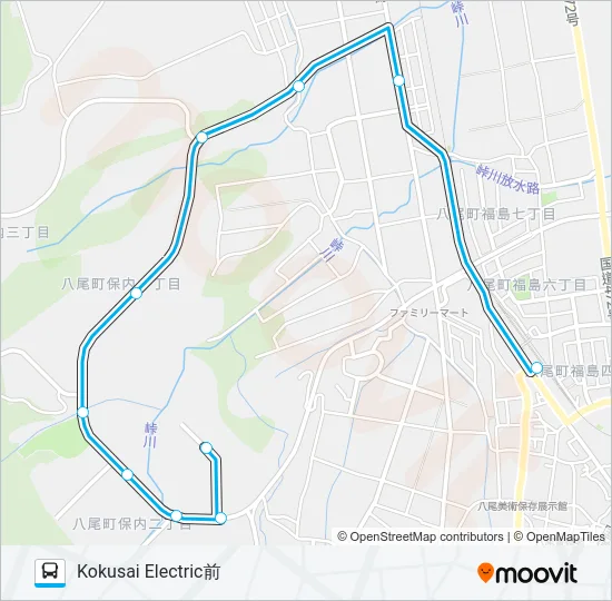 八尾中核線（KOKUSAIELECTRIC止まり） バスの路線図