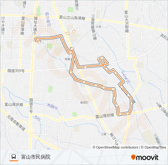 堀川南地域本郷町循環線（Aルート） バスの路線図