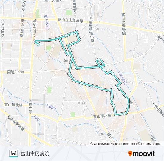 堀川南地域本郷町循環線（Bルート） バスの路線図