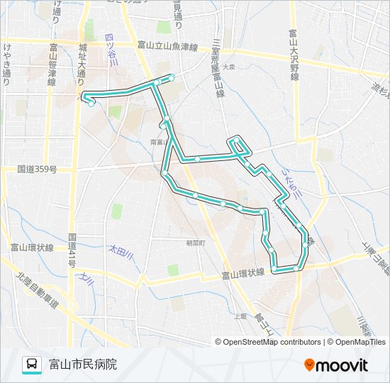 堀川南地域本郷町循環線（Bルート） Bus Line Map
