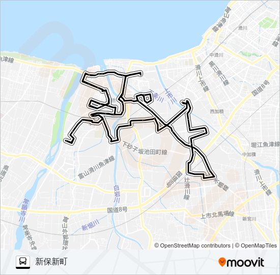 水橋ふれあいコミュニティバス　奇数便  Line Map