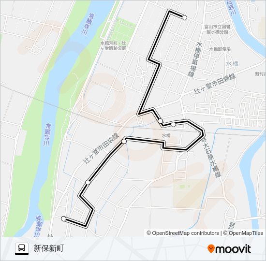 水橋ふれあいコミュニティバス　帰宅便（新保新町行き） の路線図