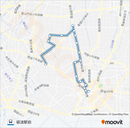 砺波市営バス　北部線 バスの路線図