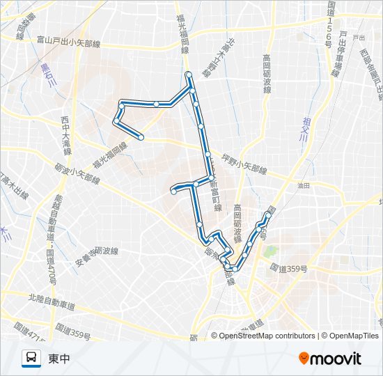 砺波市営バス　北部線 バスの路線図