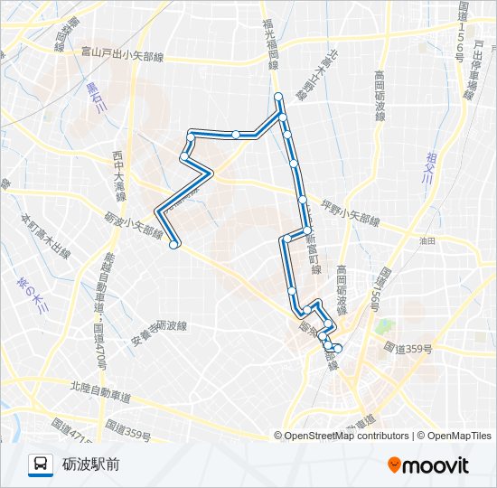 砺波市営バス　北部線 bus Line Map