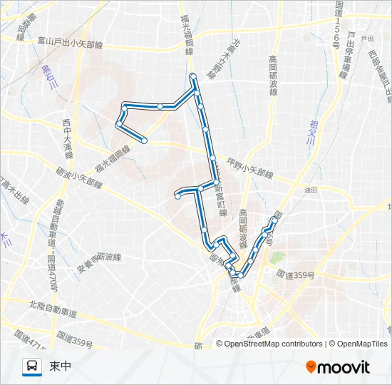 砺波市営バス　北部線 Bus Line Map