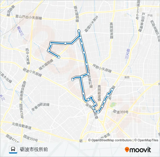 砺波市営バス　北部線 Bus Line Map