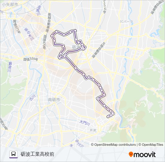 砺波市営バス　南部線 バスの路線図