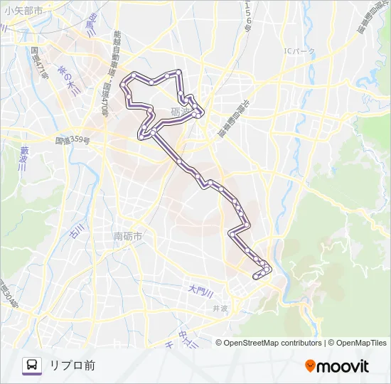 砺波市営バス　南部線 Bus Line Map