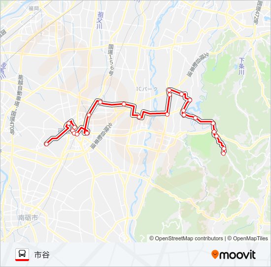 砺波市営バス　栴檀野線 バスの路線図