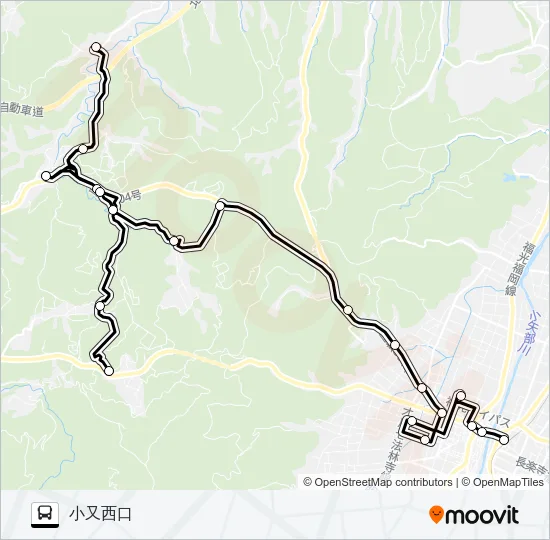 土山線（小又西口方面5便） バスの路線図