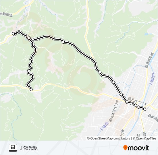 土山線（JR福光駅方面1便） バスの路線図
