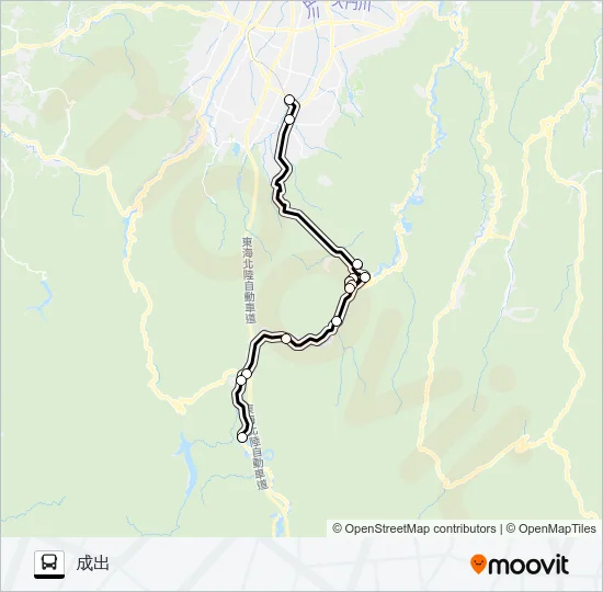 成出城端線（平方面・成出行） バスの路線図