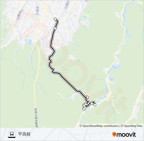 成出城端線（平方面・平高校行） bus Line Map