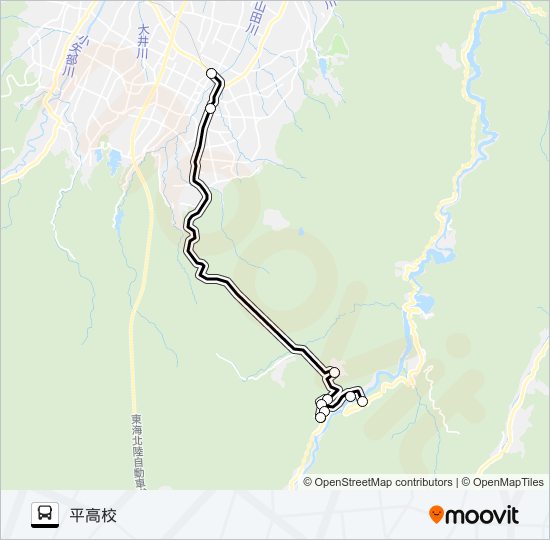 成出城端線（平方面・平高校行） bus Line Map