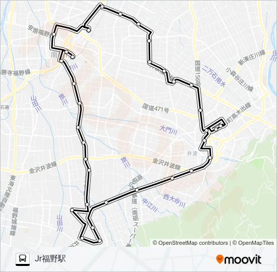 福野・井波・井口循環線（右回り） Bus Line Map