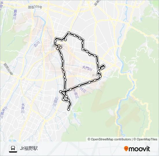 福野・井波・井口循環線（左回り） バスの路線図