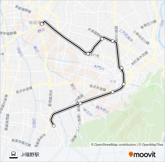 福野・井波・井口循環線（右回り・高瀬神社前経由） バスの路線図