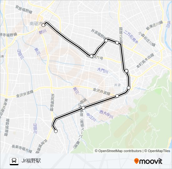 福野・井波・井口循環線（左回り・高瀬神社前経由） Bus Line Map
