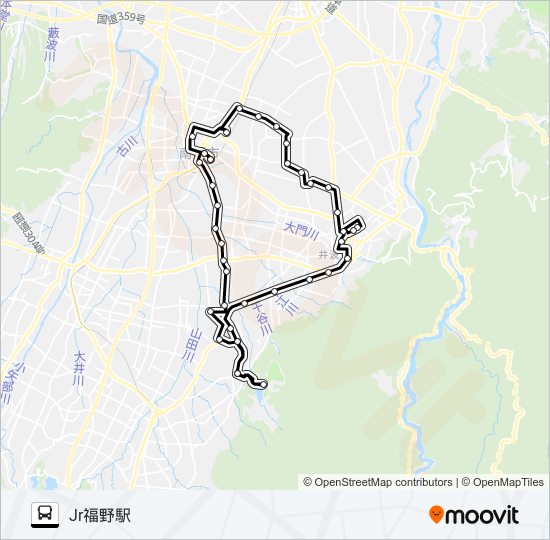 福野・井波・井口循環線（右回り・ゆ～ゆうランド経由） バスの路線図
