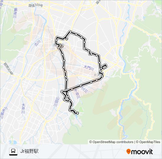 福野・井波・井口循環線（右回り・ゆ～ゆうランド経由） Bus Line Map