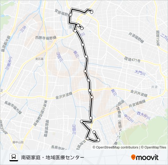 福野・井波・井口循環線（右回り・井口市民センター発） バスの路線図