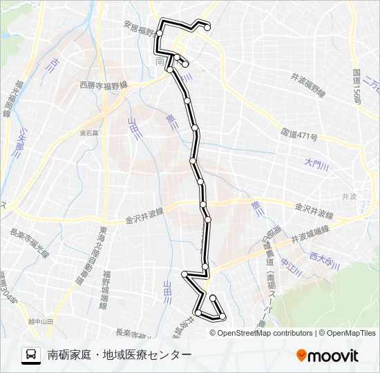 福野・井波・井口循環線（右回り・井口市民センター発） バスの路線図