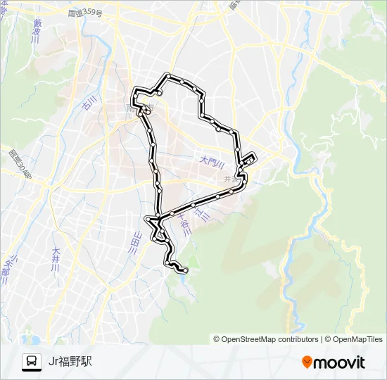 福野・井波・井口循環線（左回り・ゆ～ゆうランド経由） バスの路線図