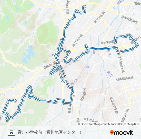 古里・音川線（2・4便） バスの路線図