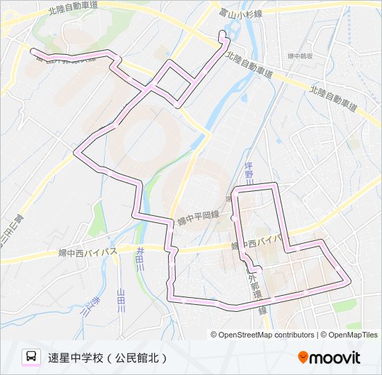 速星中学通学ルート（1便） バスの路線図