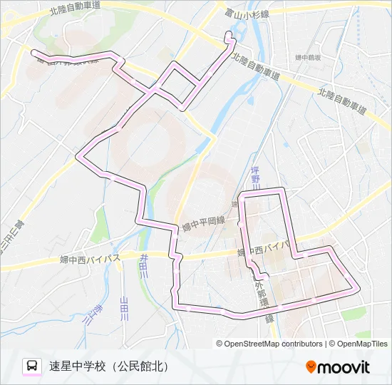 速星中学通学ルート（1便） バスの路線図