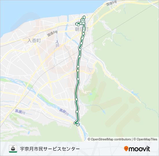 ［愛本線］（泊駅～愛本方面） ゴンドラの路線図