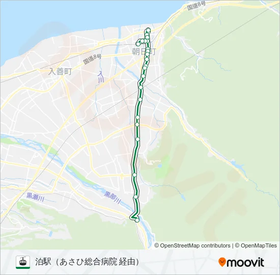 ［愛本線］朝便（愛本方面～泊駅） Gondola Line Map