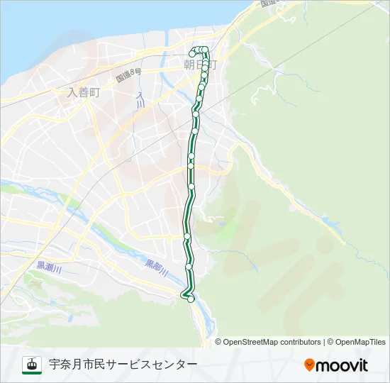 ［愛本線］朝便（泊駅～愛本方面） ゴンドラの路線図