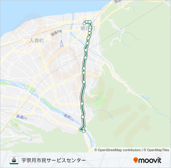 ［愛本線］朝便（泊駅～愛本方面） ゴンドラの路線図