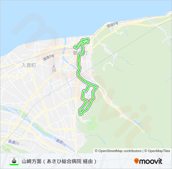［山崎線］（泊駅～山崎方面～泊駅） ゴンドラの路線図