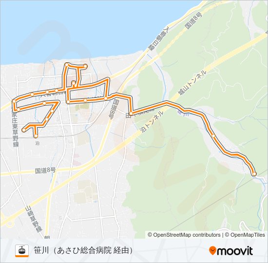 ［笹川線］（泊駅～笹川方面～泊駅） gondola Line Map