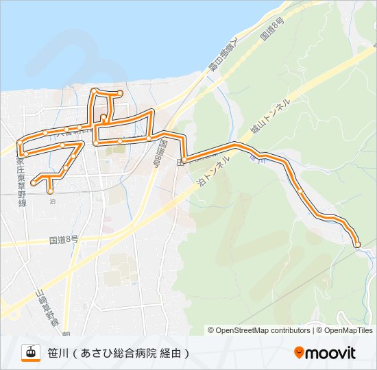 ［笹川線］（泊駅～笹川方面～泊駅） ゴンドラの路線図