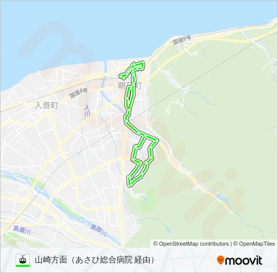 ［山崎線］朝便（泊駅～山崎方面～泊駅） ゴンドラの路線図