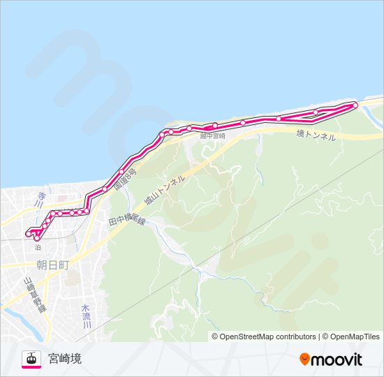 ［宮崎境線］夜便（泊駅～宮崎境方面～泊駅） gondola Line Map