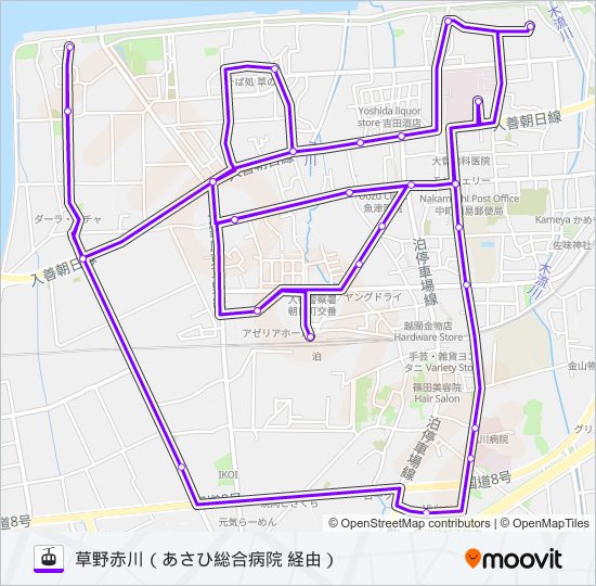 ［草野赤川線］（泊駅～草野赤川方面～泊駅） gondola Line Map