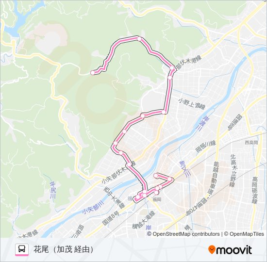 花尾線　花尾行（加茂経由） bus Line Map