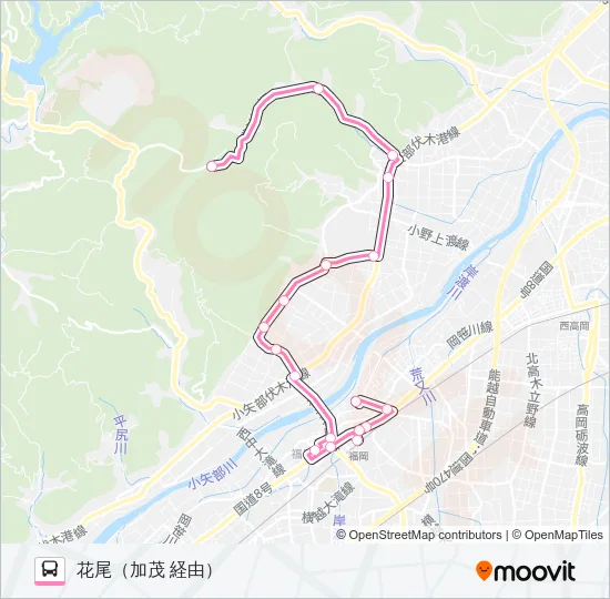 花尾線　花尾行（加茂経由） バスの路線図