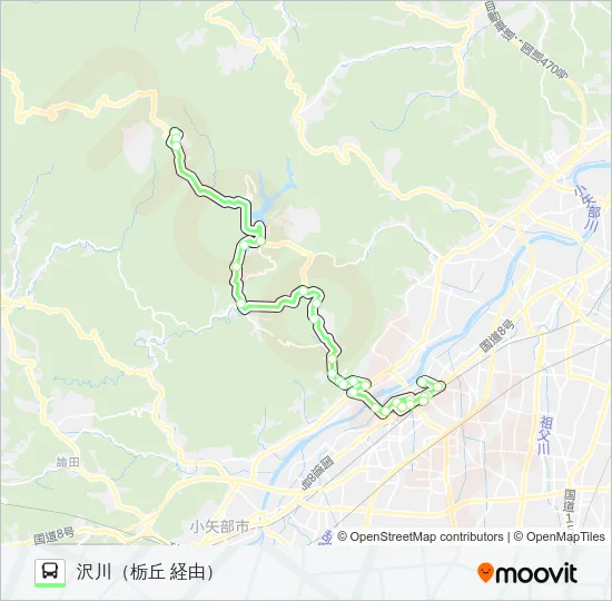 五位山線　沢川行（栃丘経由） バスの路線図